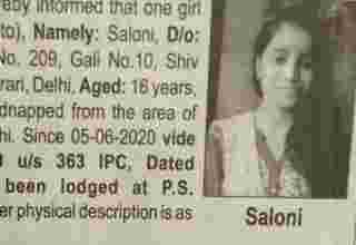 Saloni missing from Burari New Delhi