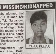 Rahul Kumar missing from Delhi New Delhi